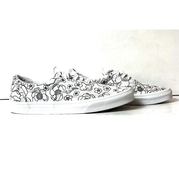 VANS Black White Floral Canvas Skater Shoes Men's 10.5 Low Top Lace Up Womens 12 - Picture 5 of 11